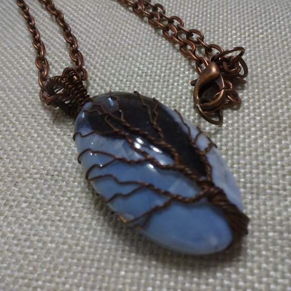 Rustic OWYHEE OPAL Handmade COPPER WIRE-WRAPPED TREE Pendant/Chain #221C - Picture 1 of 3